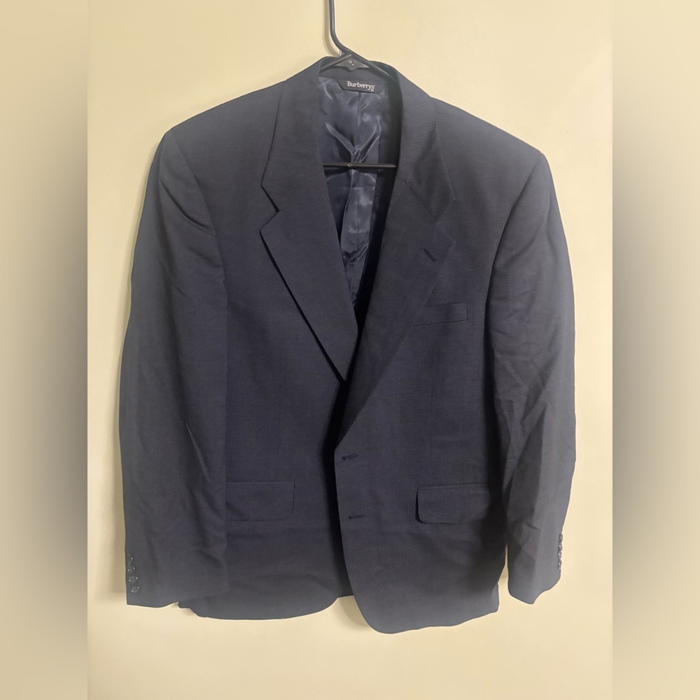 Burberry Navy Blue Blazer Jacket Sport Coat Size 44 Regular Vintage Small Flaws
